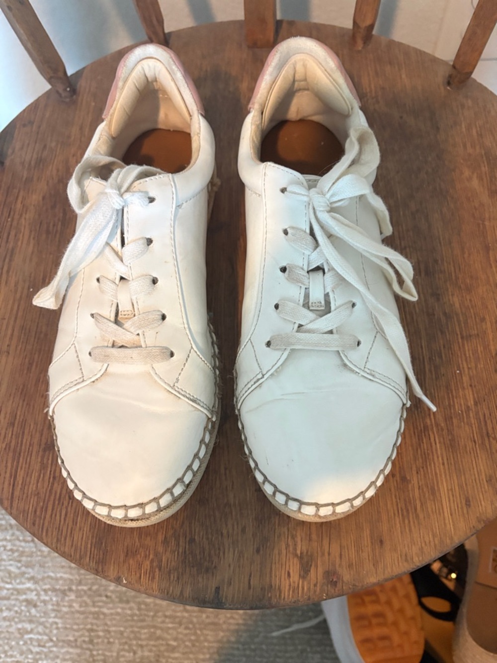 Universal Thread White Leather Sneakers with Pink Heel Accent